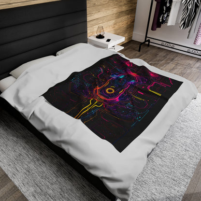 Neon Circuit Velveteen Plush Blanket