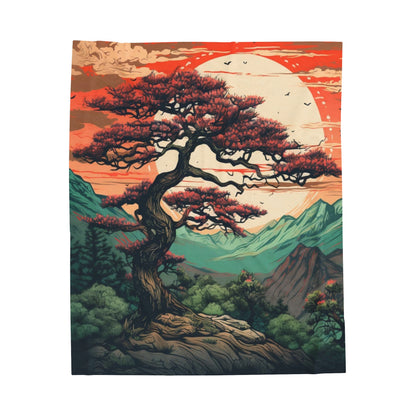 Japanese Tree Velveteen Plush Blanket