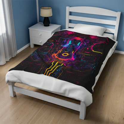 Neon Circuit Velveteen Plush Blanket